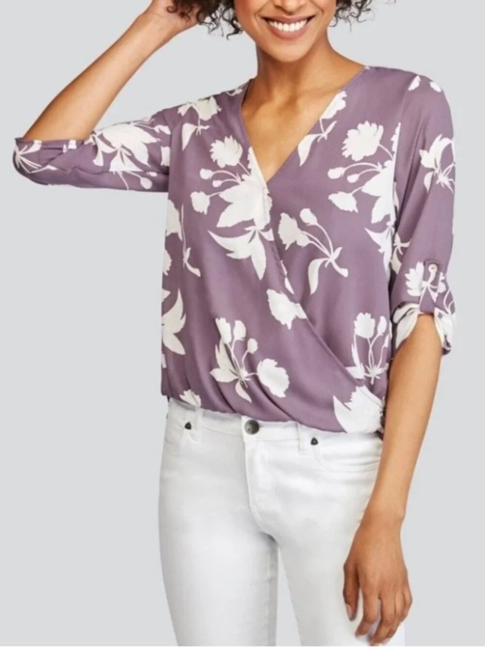 West Kei Lavender Floral Wrap-Front Blouse
